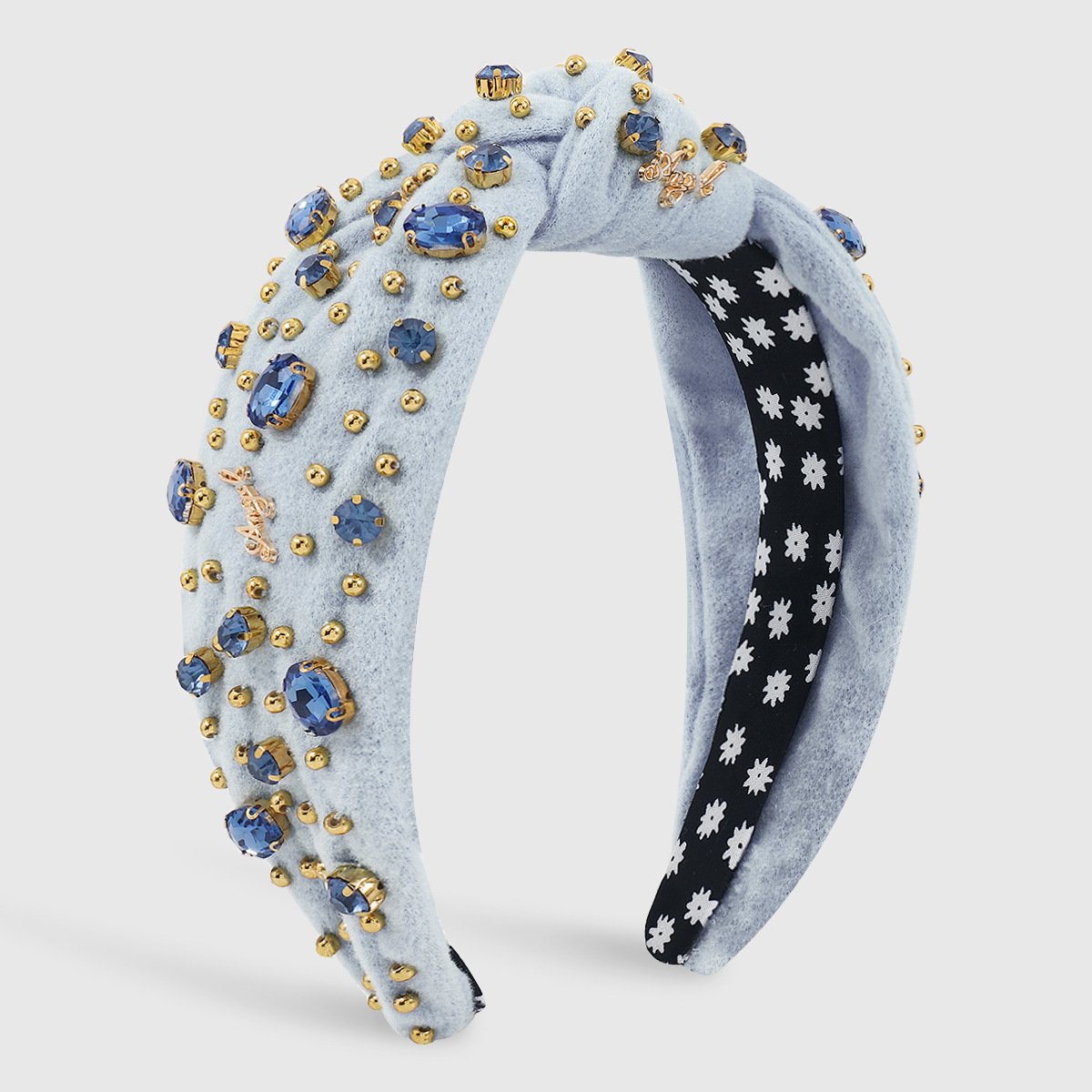 F578 Baroque retro wide-brimmed knotted beaded rhinestone headband flannelette thickened letter personality light luxury headband