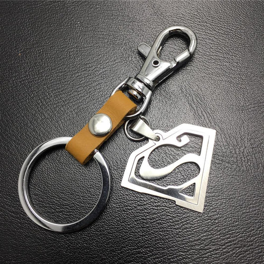 Game surrounding superman Superman logo double-layer stainless steel pendant leather keychain