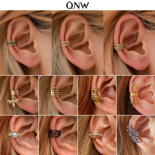 No pierced earrings simple retro C-shaped ear clip personality leaf ear bone clip cartilage U-shaped earrings