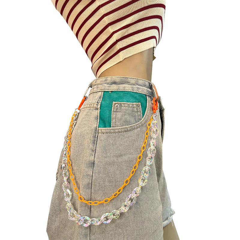 Ins street super hot candy color translucent magic color acrylic double-layer pants chain trendy ornaments
