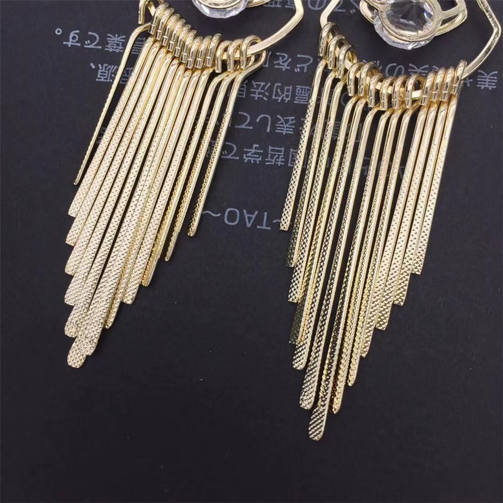 Big water drop clip diamond earrings women's long dot pattern metal strip tassel earrings minority popular jewelry