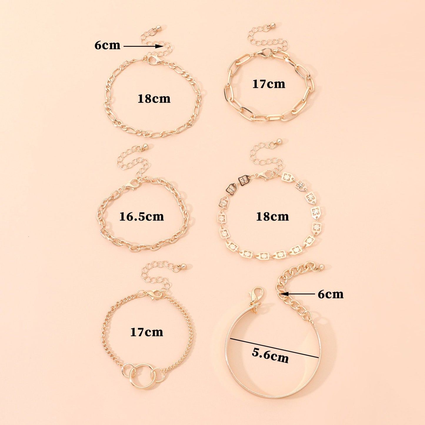 Jewelry Fashion Net Red Trendy Multi-layer Jewelry Elements Ins Combination 6-piece Suit Bracelet