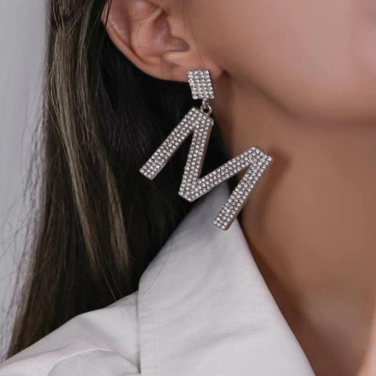 Ins full diamond letter earrings female fashion temperament niche design English letter earrings temperament earrings tide