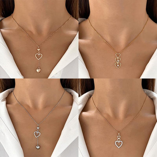 Ins hollow love necklace female fashion temperament niche design diamond heart-shaped clavicle chain net red pendant