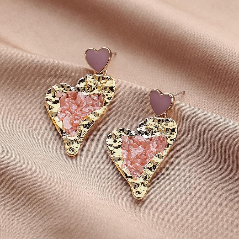 Ins Pink Girl Broken Diamond Peach Heart Earrings Cute Personality Heart Stud Earrings Versatile Fashion Earrings