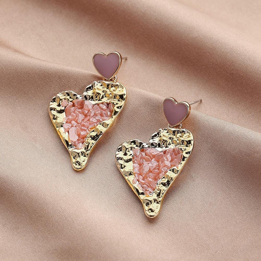 Ins Pink Girl Broken Diamond Peach Heart Earrings Cute Personality Heart Stud Earrings Versatile Fashion Earrings