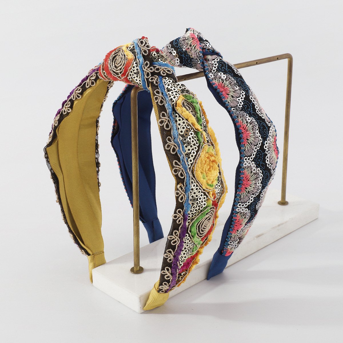 F4453 Bohemian Ethnic Exaggerated Colorful Headband Sequins Embroidered Fabric Knotted Headband Headdress