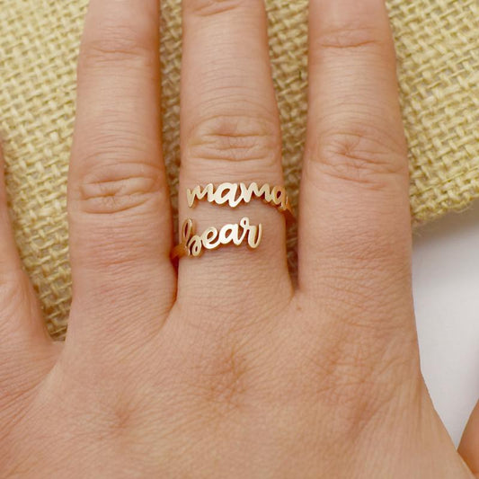 Stainless Steel MamaBear Ring Creative Letter Adjustable Ring