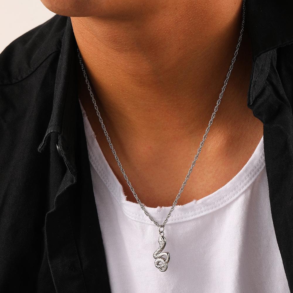 Fashion simple punk personality niche design men's stainless steel winding snake pendant titanium steel necklace