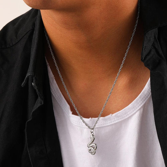 Fashion simple punk personality niche design men's stainless steel winding snake pendant titanium steel necklace