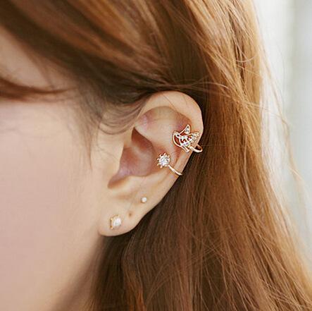 Korean cute bird rhinestone ear clip without pierced earrings simple sweet ear hanging jewelry