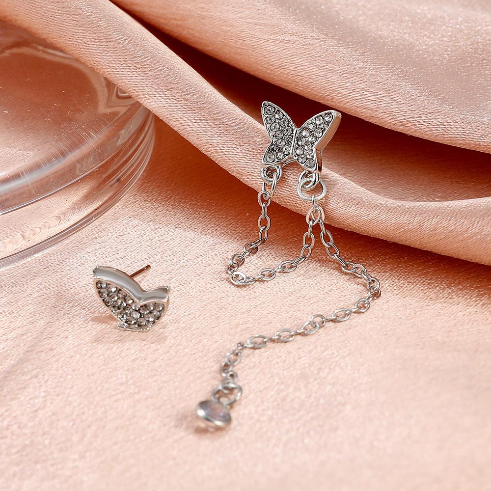 Ins cold asymmetric butterfly earrings Dongdaemun micro-inlaid zircon tassel earrings fashion earrings
