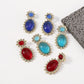 E116 Medieval court elegant gemstone earrings resin rhinestone double-layer personality niche earrings for women