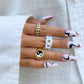 Retro drop oil Tai Chi checkerboard ring female geometric hollow opening chain index finger ring ring