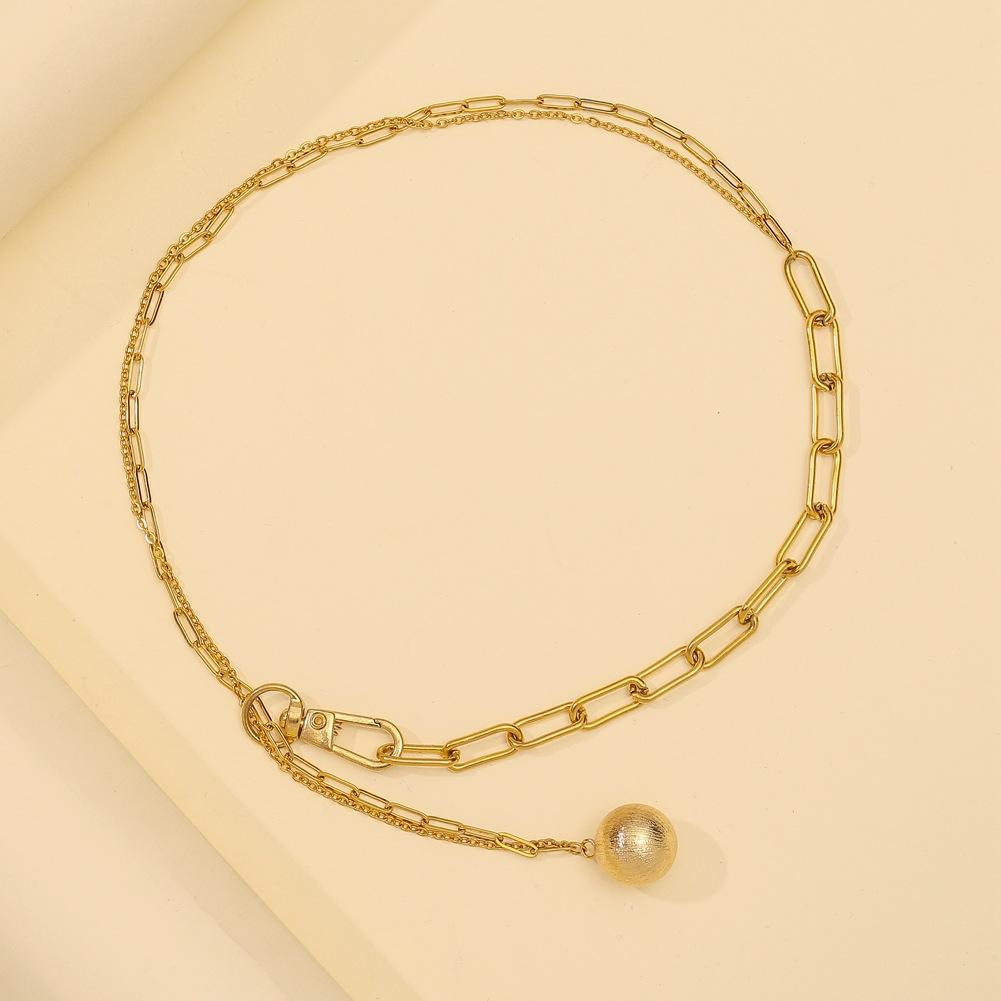Trendy personality Y-shaped clavicle chain punk handcuffs lock ball pendant double-layer chain necklace