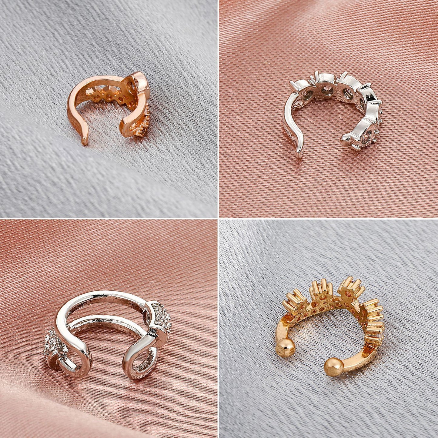 Simple zircon hole-free ear clip fashion retro geometric C-shaped ear bone clip niche design temperament earrings women