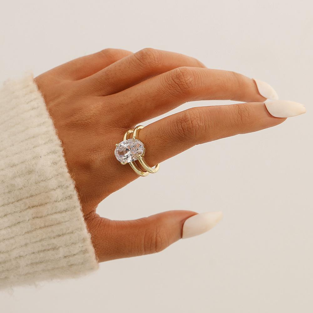 eaby oval large zircon copper micro-inlaid open ring exaggerated creative design versatile style ladies ring
