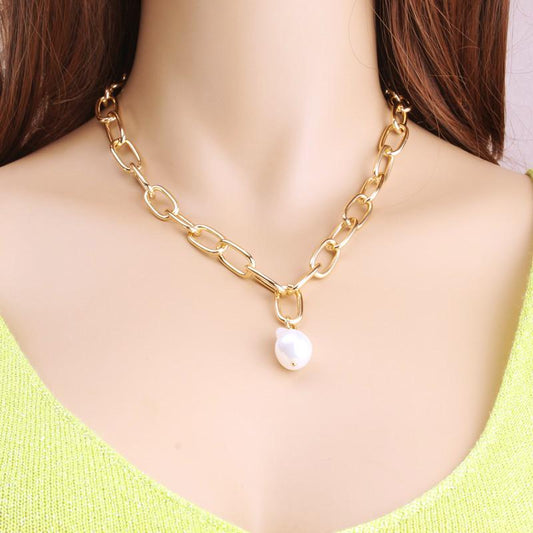 ins French fashion baroque special-shaped pearl chain necklace design trendy brand choker necklace