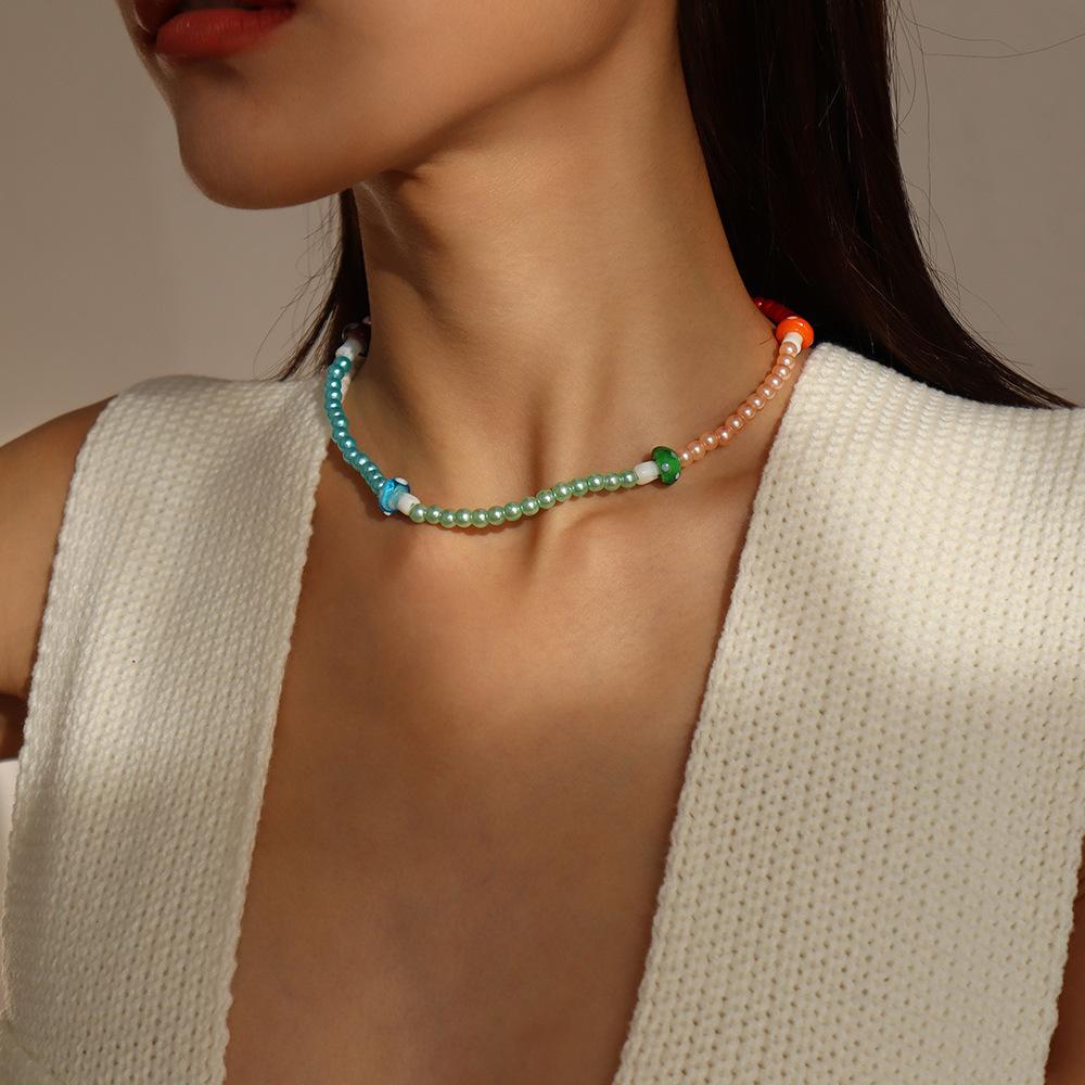 N9793 Fashion Necklace Women's Spring and Summer Colorful Beaded Necklace Small Mushroom Forest Fantasy Necklace