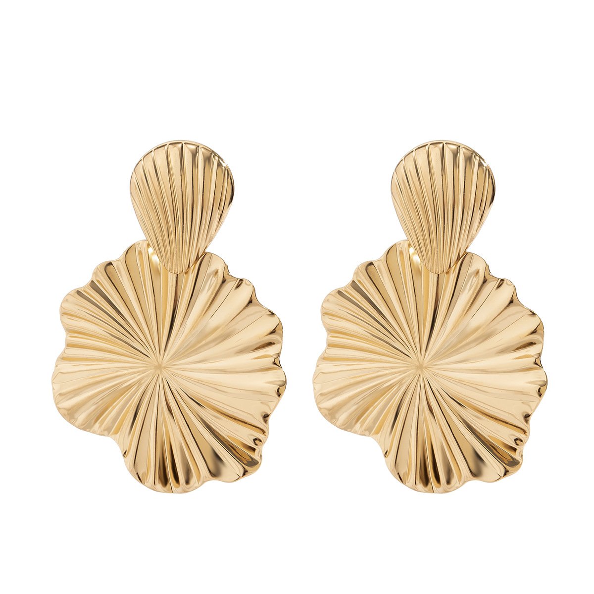 Jewelry niche cold folded shell earrings personality liquid fluid metal lotus leaf earrings