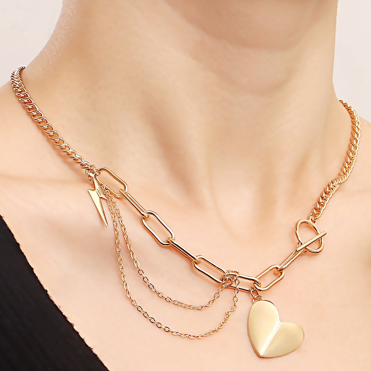 Jewelry Punk Clavicle Chain Ins Geometric Love Alloy Pendant Necklace Female
