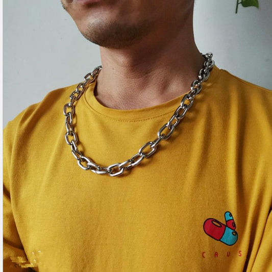 Men's bouncy hollow oval chain pants chain ins hip-hop cool cool long and short necklace