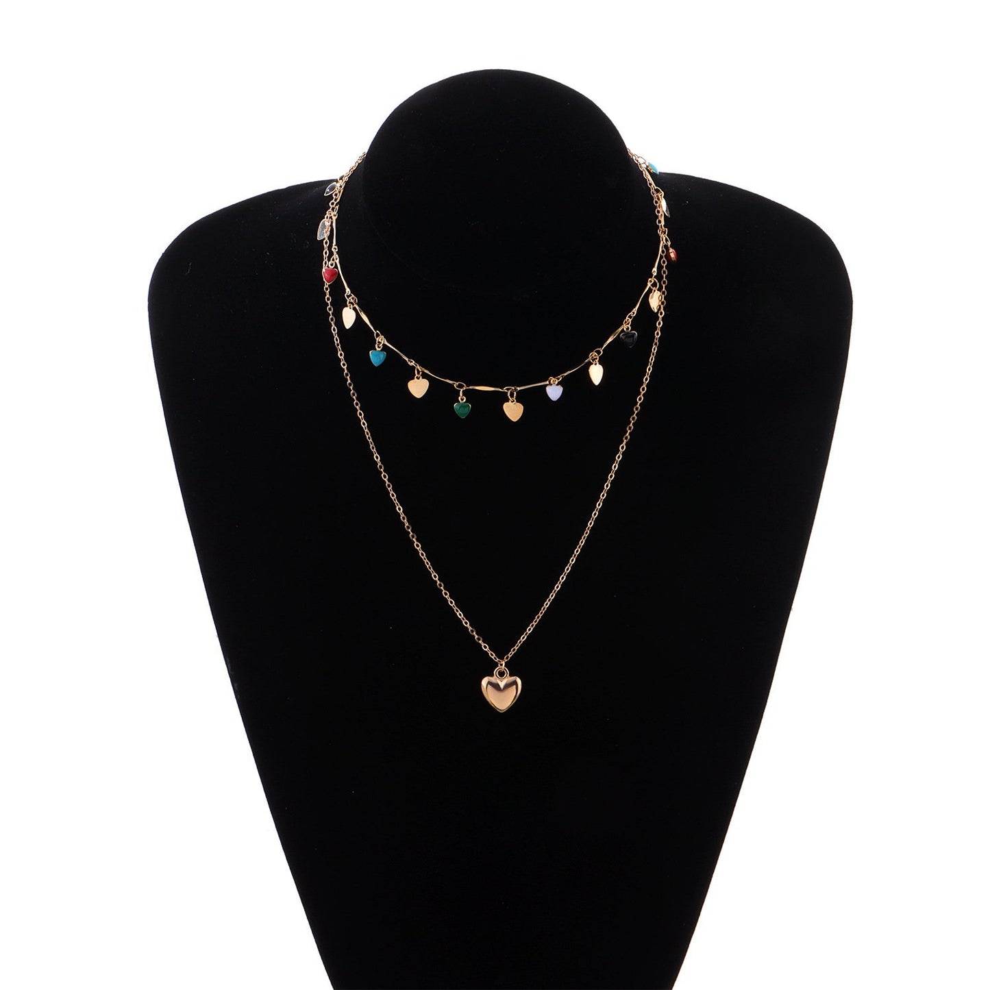 Jewelry fashion simple multi-layer drip glaze love metal piece necklace personality colorful temperament pendant