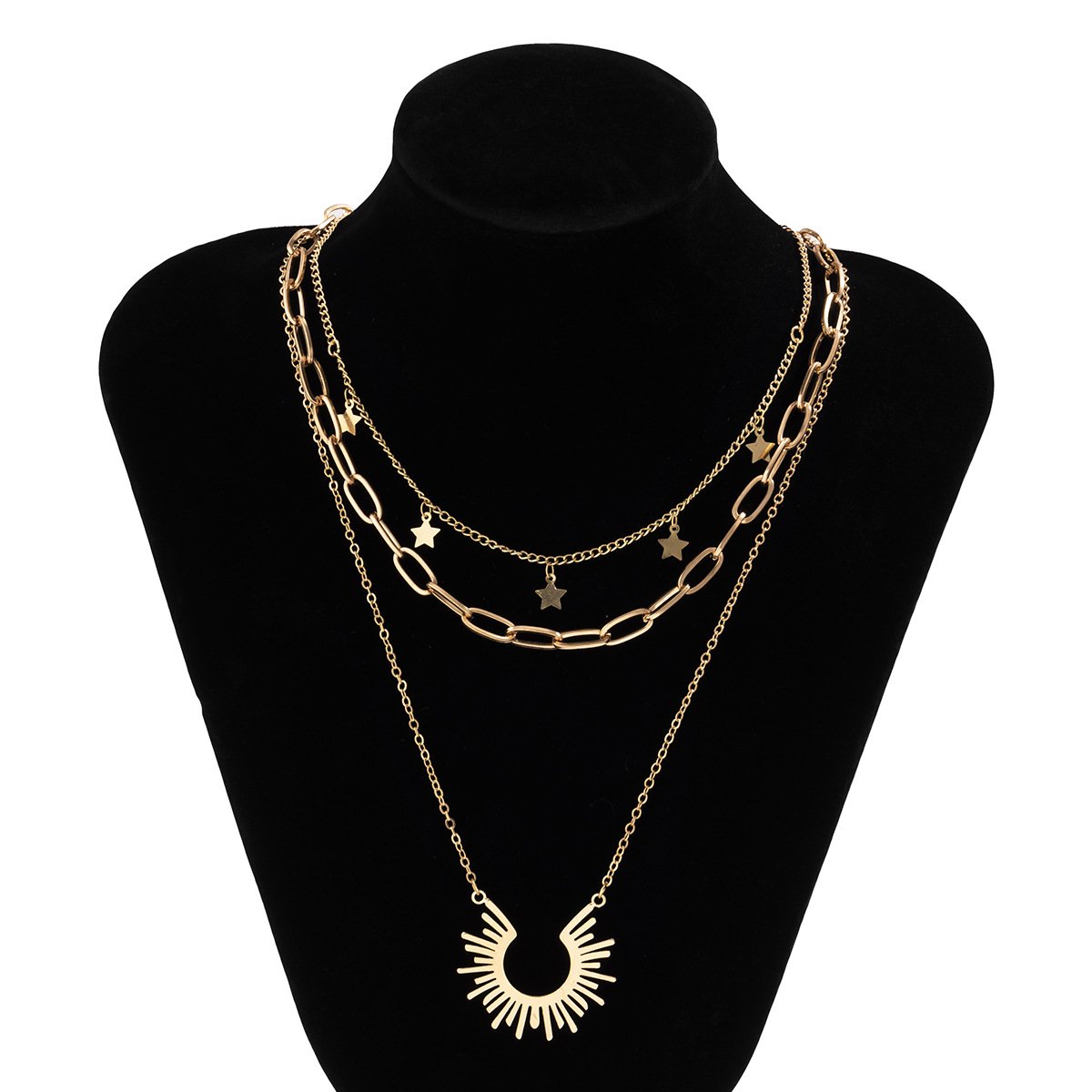 Jewelry personality light five-pointed star tassel necklace female retro metal hollow chain necklace