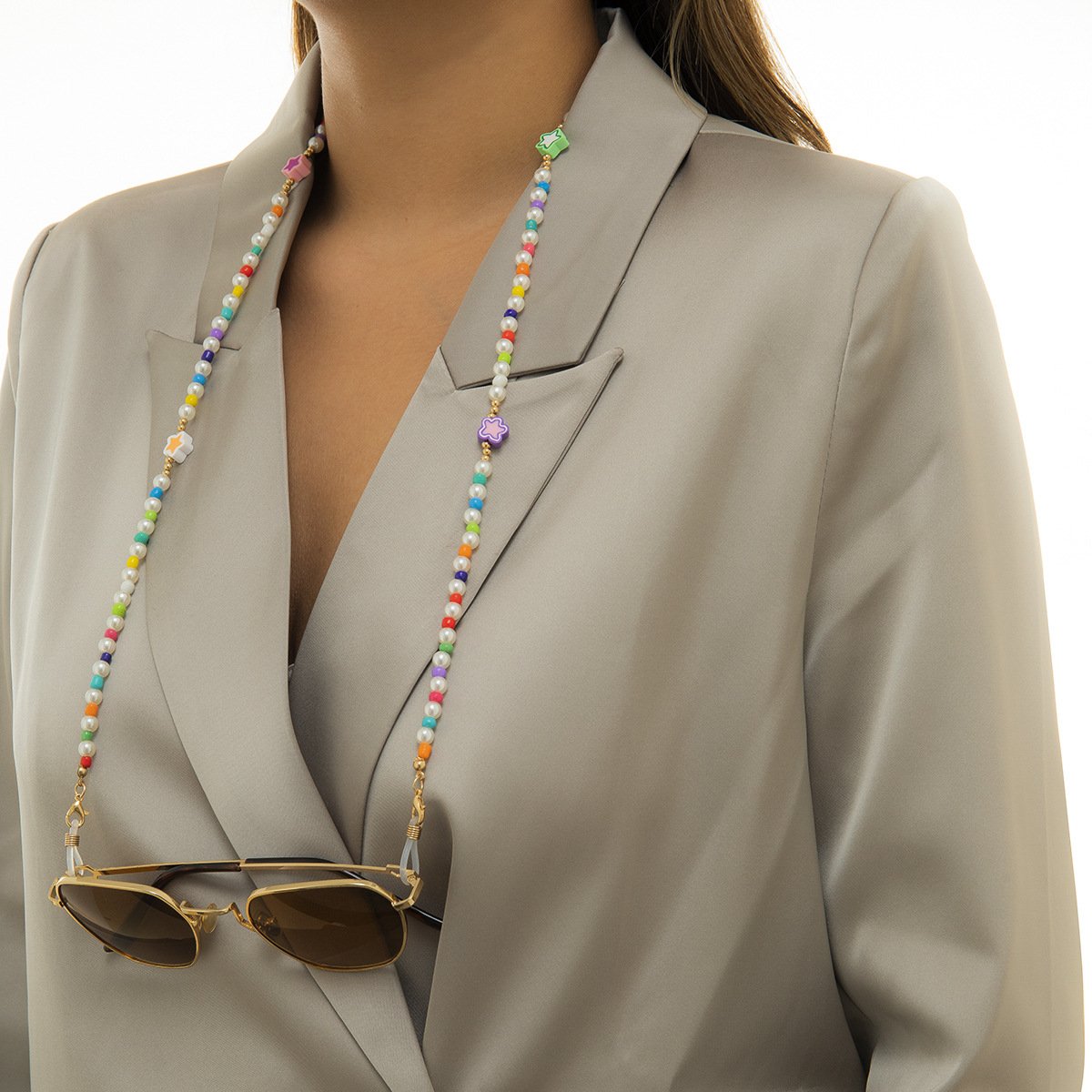 Jewelry sweet cool color rice beads imitation pearl glasses chain simple star-shaped sunglasses chain accessories women