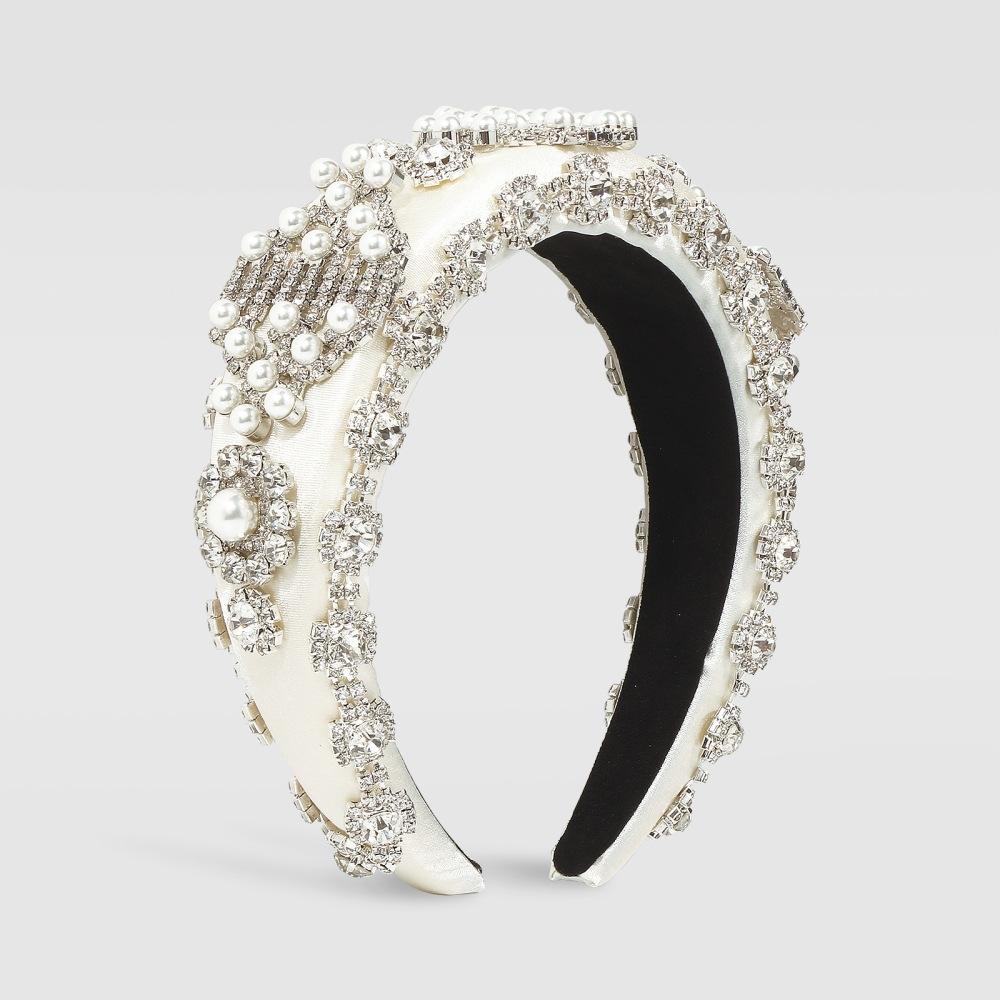 F3355 fashion personality claw chain imitation pearl flower super fairy head hoop sponge temperament wide-brimmed creative hair hoop
