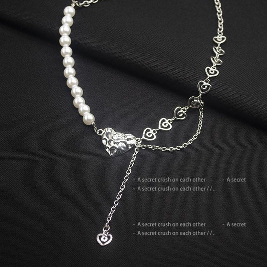 Temperament water drop love necklace niche ins pearl love splicing chain clavicle chain sweet cool necklace