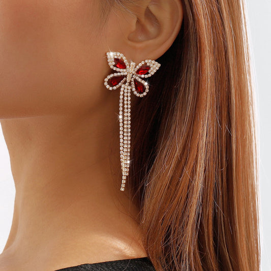 E9958 Light Luxury Claw Chain Earrings Full Diamond Butterfly Tassel Earrings Temperament Versatile Lady Design Earrings
