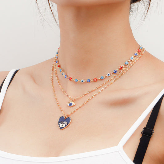 Jewelry multi-layer devil's eye love pendant necklace female niche light luxury all-match necklace