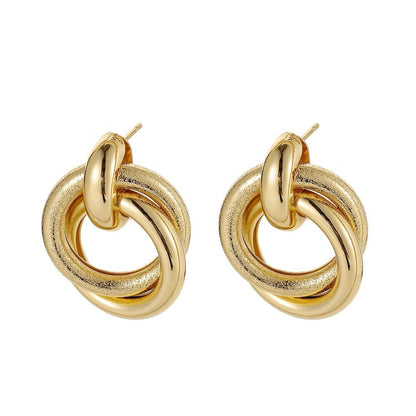 Minimalist metal line double ring winding earrings ins personality hip-hop exaggerated circle earrings female