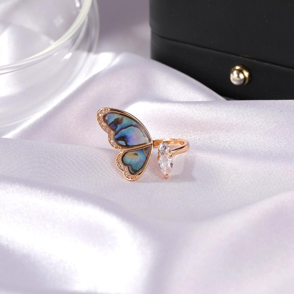 Dream seashell wing ring ins color butterfly ring temperament micro-inlaid zircon open ring