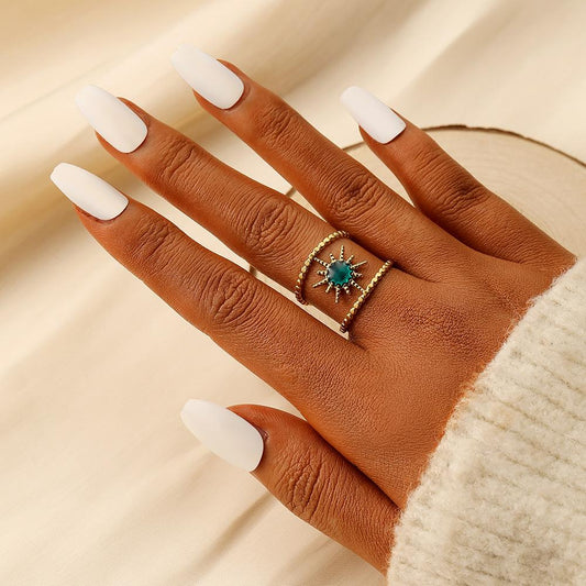 Stylish and simple personality niche design high-end women's stainless steel opening sun blue dripping oil ring