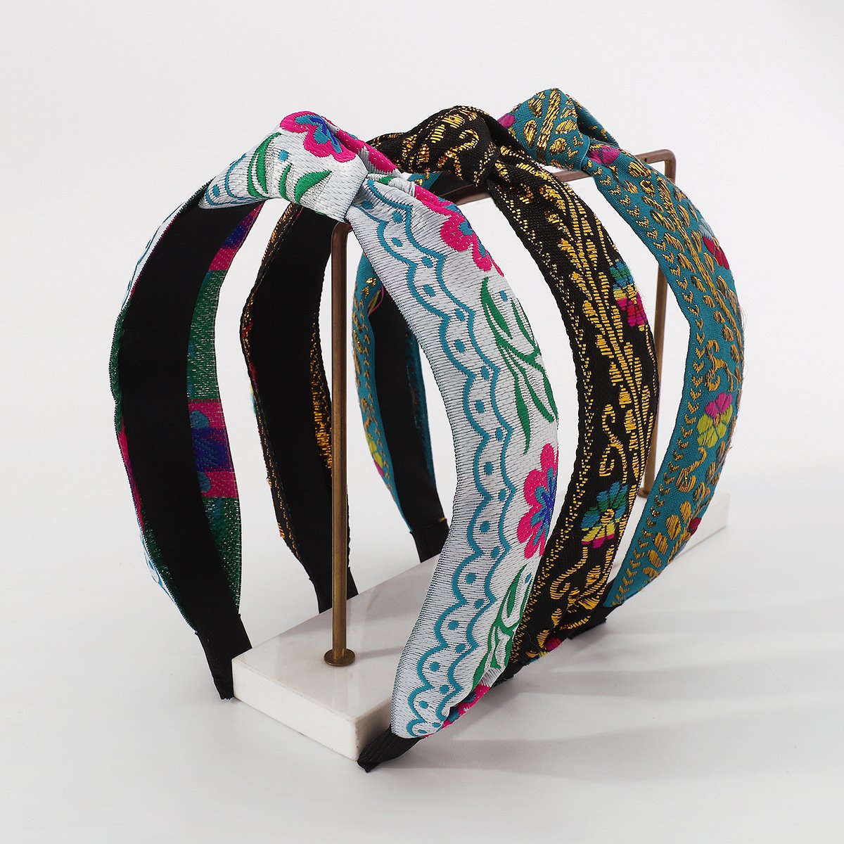 F4545 Ethnic Embroidery Geometric Flower Fashion Headband Retro Leaf Net Red Fabric Knotted Personality Headband