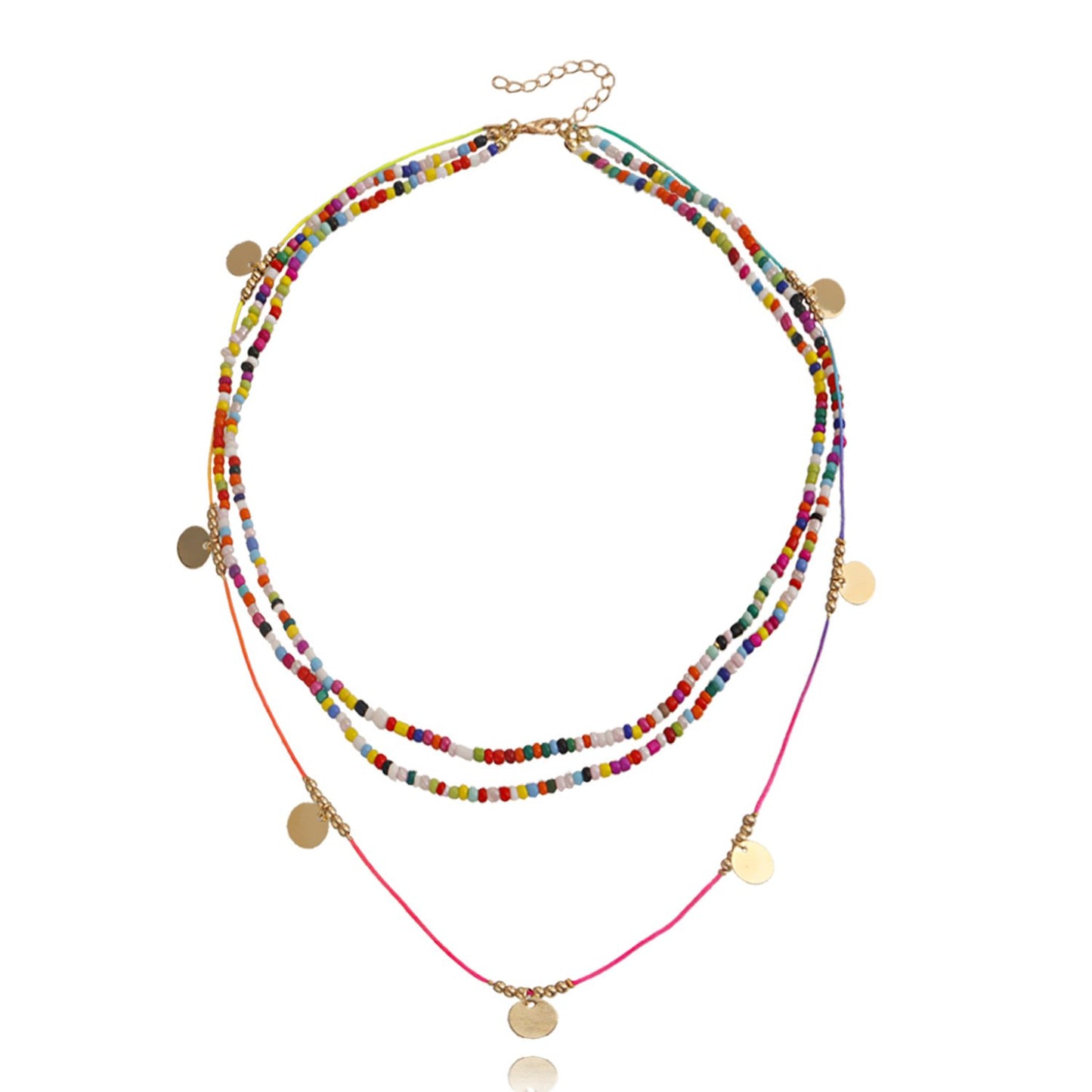 Jewelry bohemian color rice bead disc necklace female niche design ins beaded necklace
