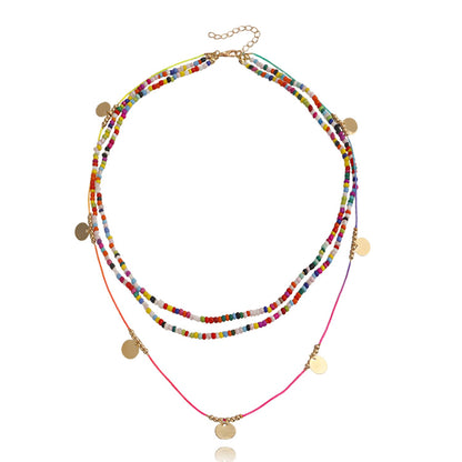 Jewelry bohemian color rice bead disc necklace female niche design ins beaded necklace