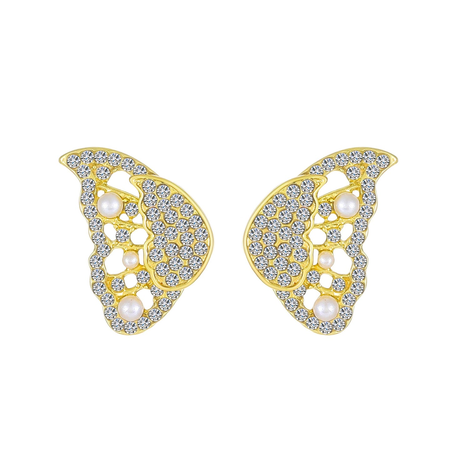 Ins micro-inlaid pearl butterfly earrings women's French light luxury butterfly dance double-layer detachable two-wear earrings tide