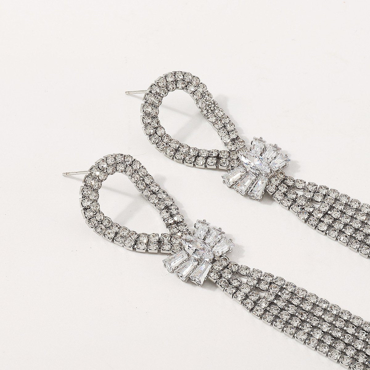 E1983 Long Tassel Rhinestone Earrings Female Personality Exaggerated Retro Net Red Geometric Simple Earrings