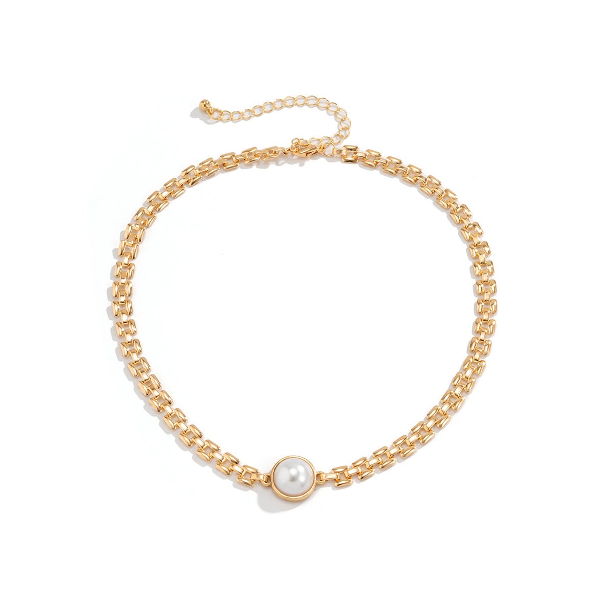 Jewelry Metal Texture Watch Chain Necklace Hip Hop Retro Inlaid Pearl Chain Clavicle Necklace