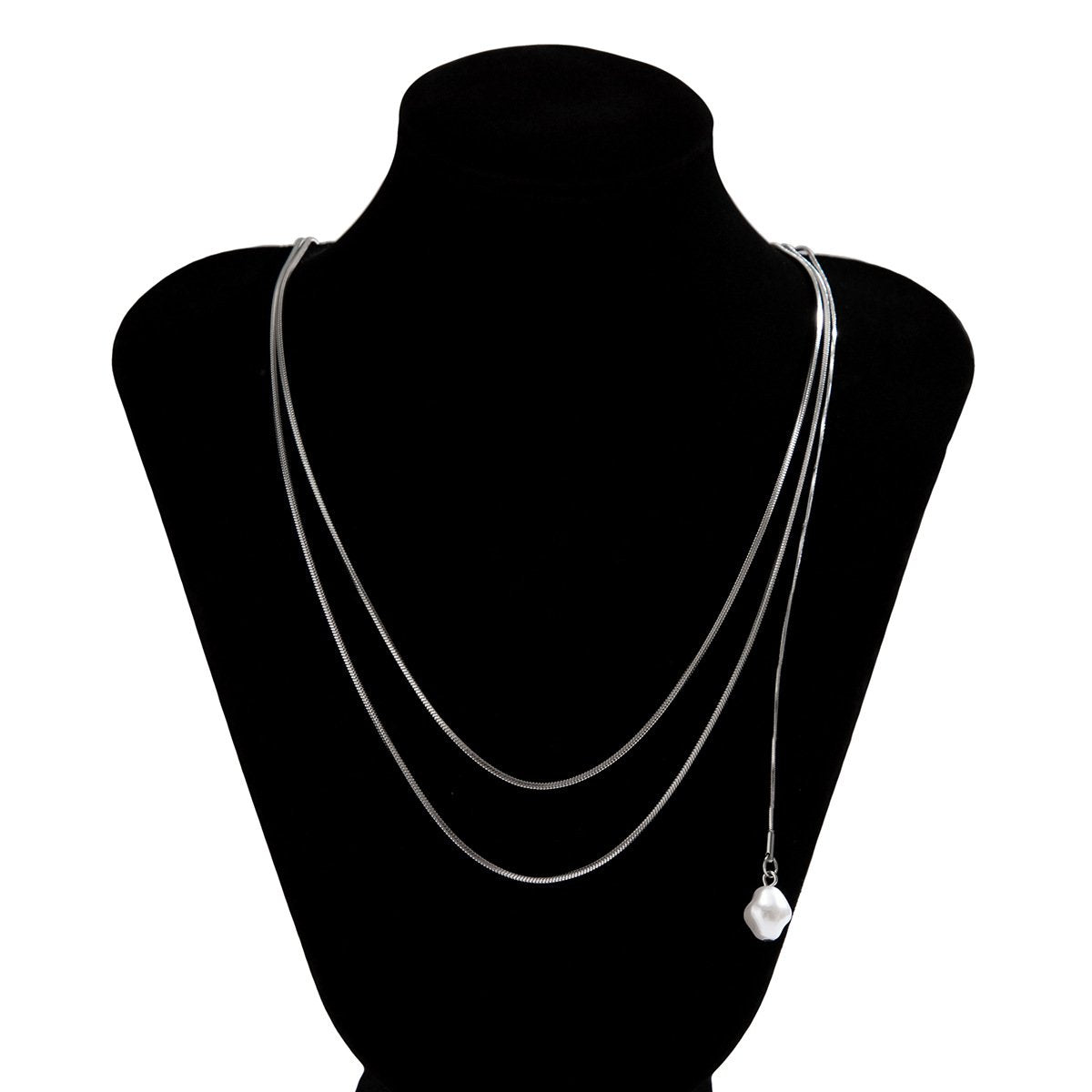 Jewelry cold metal snake bone chain multi-layer necklace female simple special-shaped imitation pearl necklace