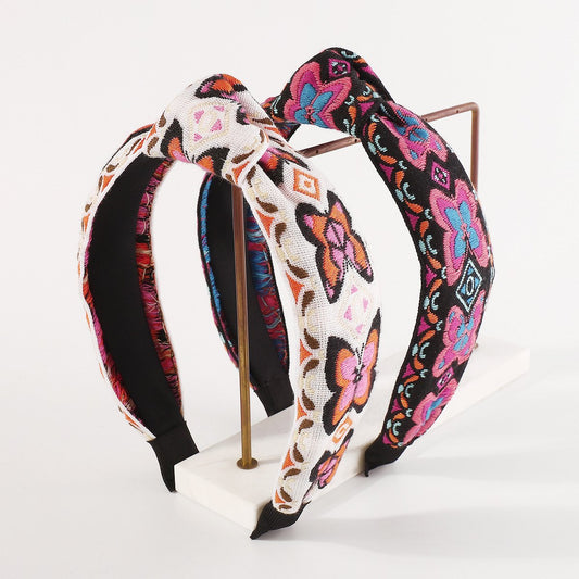 F493 Ethnic niche hit color geometric headband knotted sweet butterfly embroidery fashion creative headband