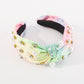 F529 Fabric Tie Dye Temperament Geometric Headband Nail Beads Rhinestone Luxury Hair Accessories Color Knotted Headband Women