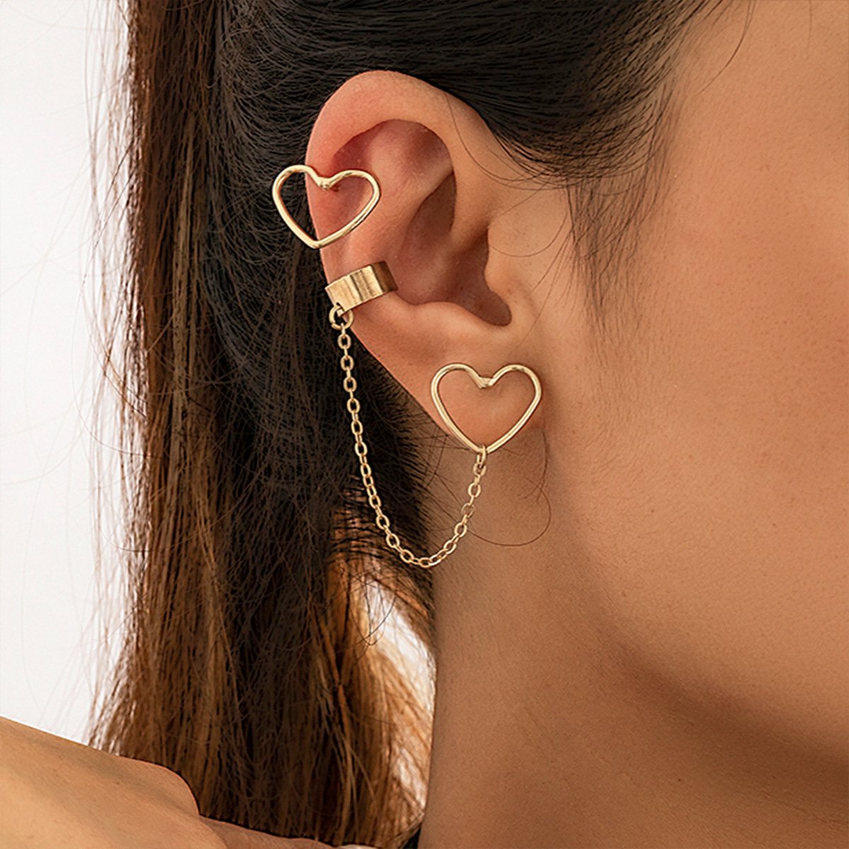 Jewelry simple personality chain earrings ear bone clip cold geometric love niche earrings