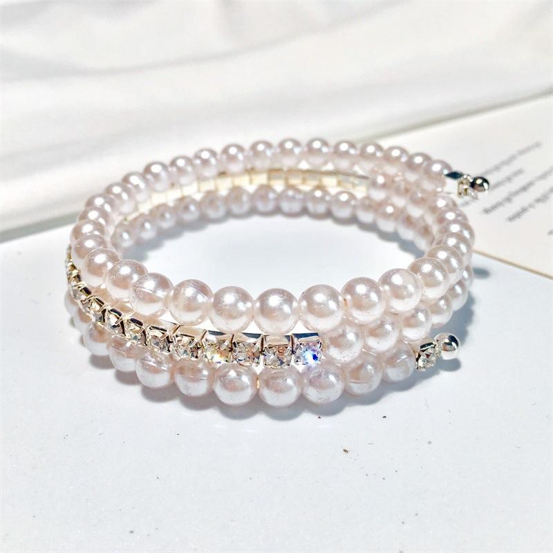 Popular Rhinestone Pearl Bracelet 3 Layers Winding Fashion Bracelet Women Jewelry