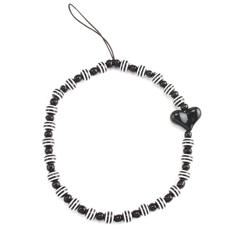 ins personality fashion color acrylic bead mobile phone lanyard peach heart bag chain female pendant
