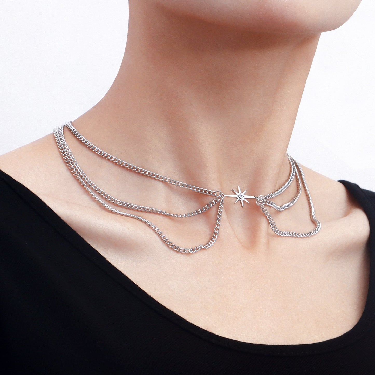 Jewelry trendy multi-layer necklace octagon pendant necklace female ins all-match necklace