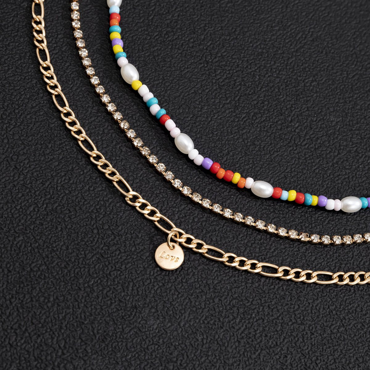 Jewelry Claw Chain Metal Alphabet Sequin Necklace Ethnic Color Rice Beads Imitation Pearl Multilayer Necklace